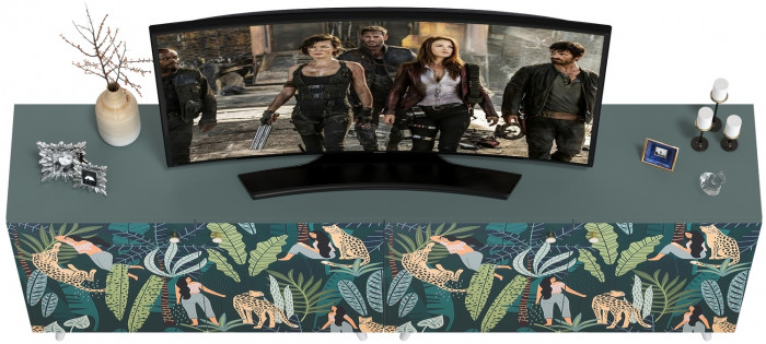 Либера Комод-тумба 16.230.01 + Либера Комод-тумба 16.230.01, цвет пасифай/белый, ШхГхВ 230,6х42,6х92,3 см., фасады с рисунком Тропический лес