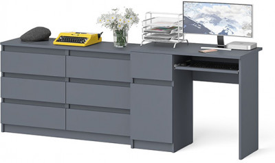 Мори Стол компьютерный МС-1 левый + Комод МК1200.6, цвет графит, ШхГхВ 210,4х50х76,6 см., выдвижной ящик слева, НЕ универсальная сборка