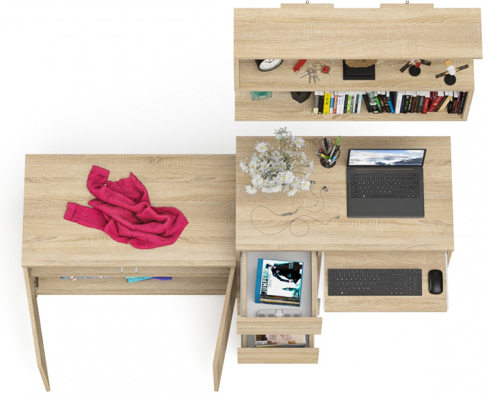 Мори компьютерный стол МС-6 левый + Тумба МА900.1 + Полка 900, дуб сонома