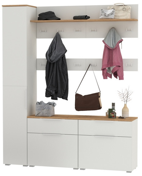 Октава Прихожая 34, белый шагрень/дуб крафт золотой/фасады МДФ белый шагрень