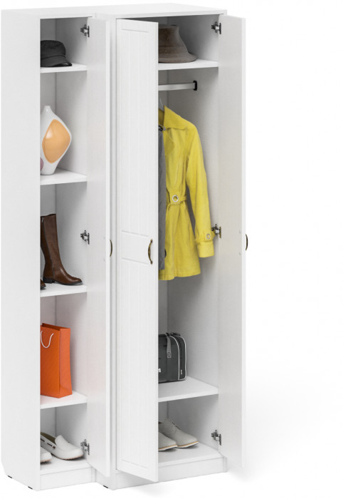 Прихожая П-6 Шкаф + Пенал, белая шагрень/фасады МДФ белое дерево фрезеровка прованс