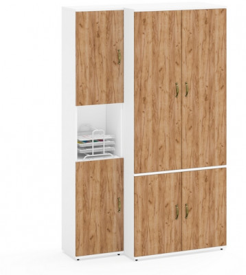 Лидер-8 Модуль Пенал + Шкаф МД 19Б, белый шагрень/крафт золото