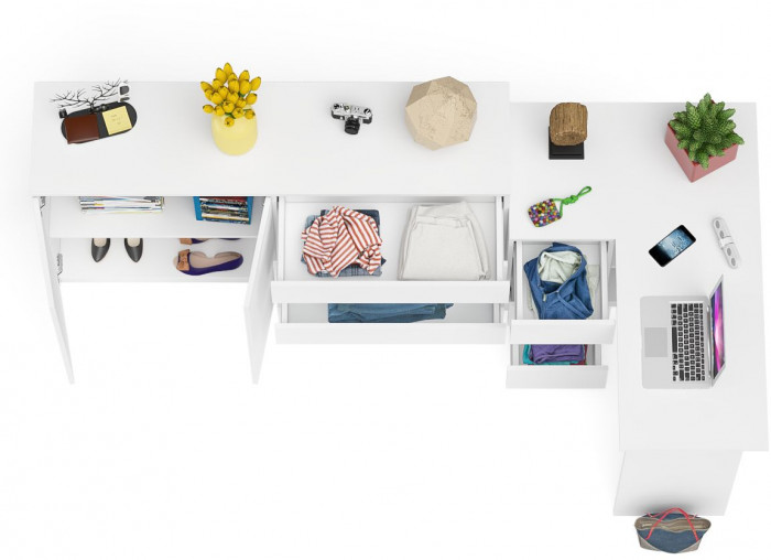 Мори компьютерный стол МС-16 левый + Комод МК1600.1, белый