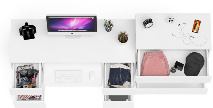 Мори компьютерный стол МС-2 + Комод МК800.4, белый