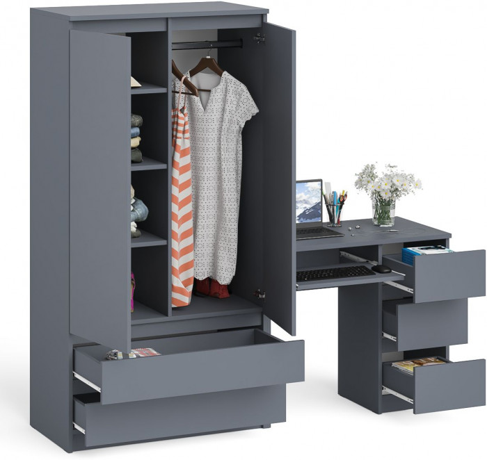 Мори компьютерный стол МС-6 правый + Шкаф МШ900.1, графит