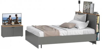 Остин 11.53 Кровать + ортопед + 13.257 Тумба, серый графит/дуб крафт золотой