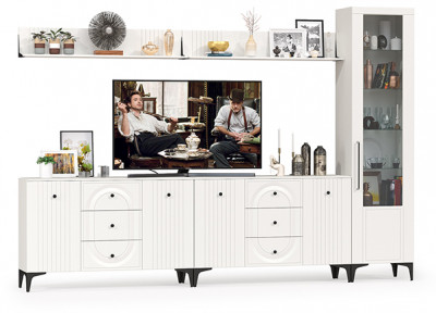 Валенсия Гостиная № 118, ЛДСП белый шагрень/МДФ белый шагрень