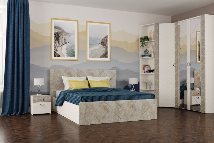 Амели Кровать 11.31 БЕЗ ортопеда, цвет шёлковый камень/бетон чикаго беж, ШхГхВ 181,4х205,2х104,3 см., сп. м. 1600х2000 мм., б/м, БЕЗ ортопеда