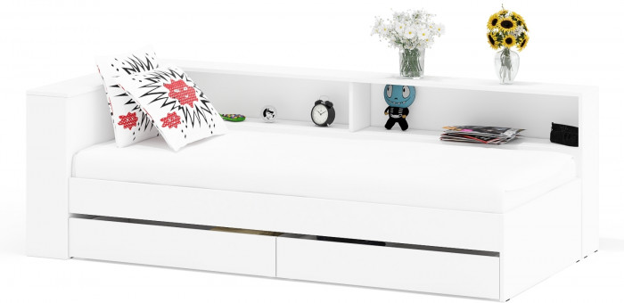 Ксения Кровать с ящиками 0900 + прикроватный блок, белый