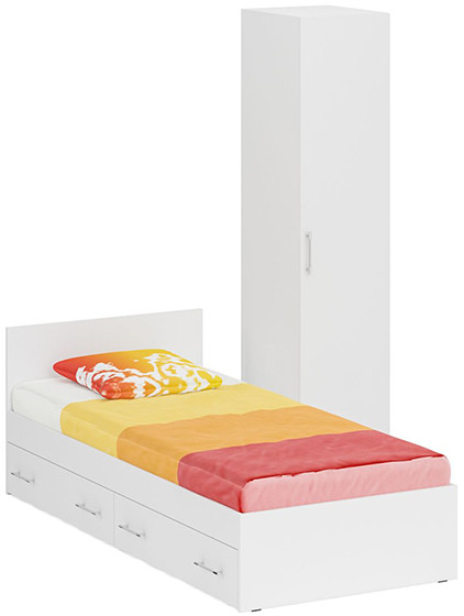 Кровать с ящиками 0900 + Пенал Стандарт, цвет белый, ШхГхВ 93,5х203,5х70 + 45х52х200 см., сп.м. 900х2000 мм., без матраса, основание есть