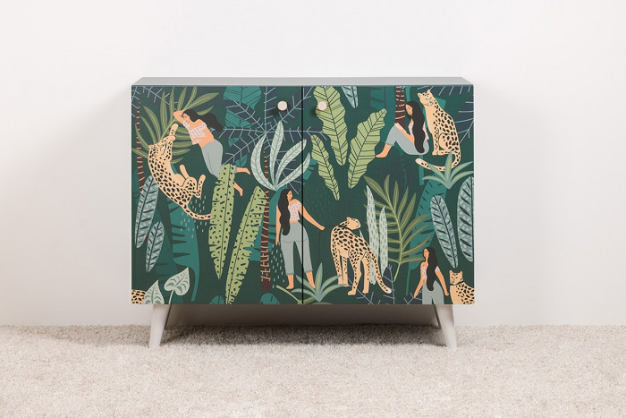 Либера Комод-тумба 16.230.01, цвет пасифай/белый, ШхГхВ 115,3х42,6х92,3 см., фасады с рисунком Тропический лес, две дверки