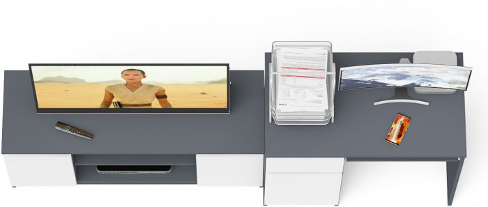 Мори Стол компьютерный МС-1 левый + Тумба МТВ1200.1, цвет графит/белый, ШхГхВ 210,4х50х76,6 см., выдвижной ящик слева, НЕ универсальная сборка