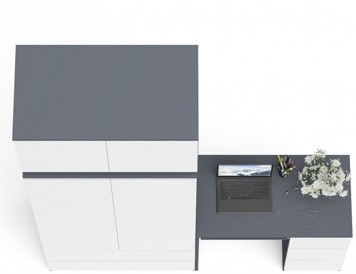 Мори Стол компьютерный МС-6 правый + Шкаф МШ900.1 + Антресоль МА900.1, цвет графит/белый, ШхГхВ 180,4х50,4х234,2 см., выдвиж. ящики справа, НЕ ун. сб.