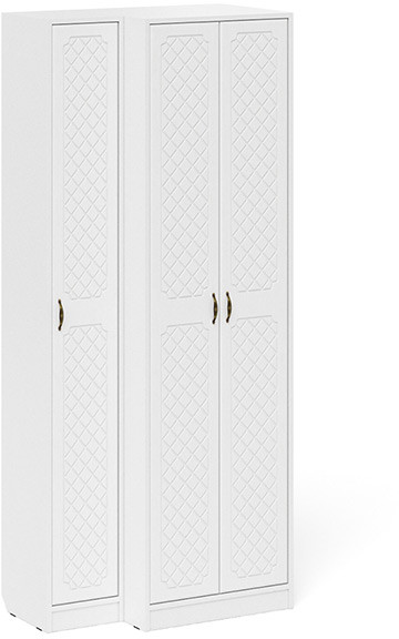 Прихожая П-6 Шкаф + Пенал, белая шагрень/фасады МДФ белое дерево фрезеровка ромб