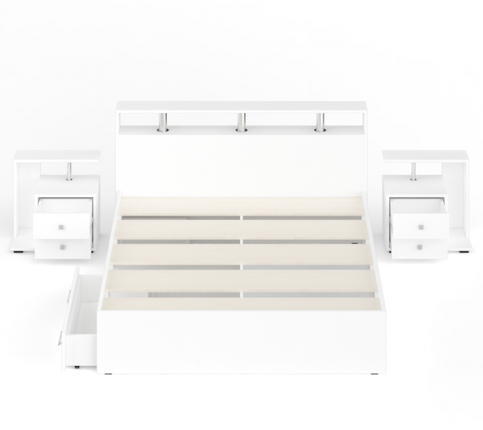 Камелия Кровать с ящиками 1600 + две тумбы, белый