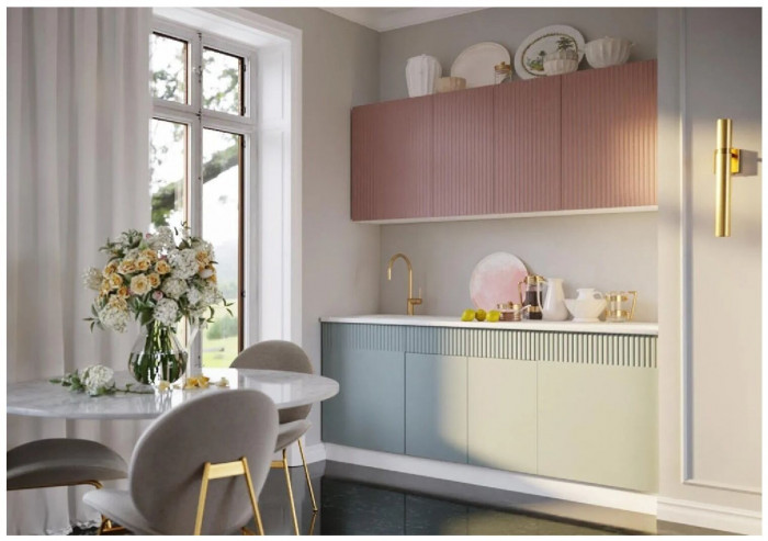 Кухня МДФ Оливия 2000 (Шарли Мокко/Шарли Пинк, Белый)