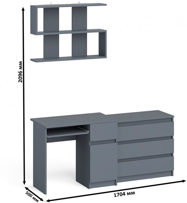 Мори компьютерный стол МС-1 правый + Комод МК800.1 + Полка 900, графит