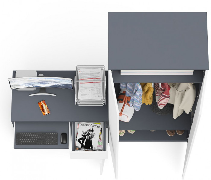 Мори Стол компьютерный МС-1 правый + Шкаф МШ800.1, цвет графит/белый, ШхГхВ 170,4х50,4х209,6 см., выдвижной ящик справа, НЕ универсальная сборка