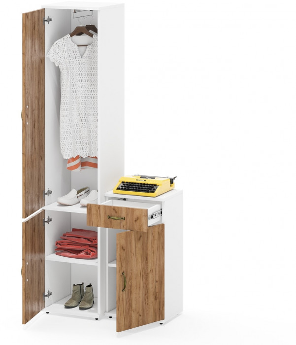 Лидер-8 Пенал МД 21Б + Тумба МД 3.15, белый шагрень/крафт золото