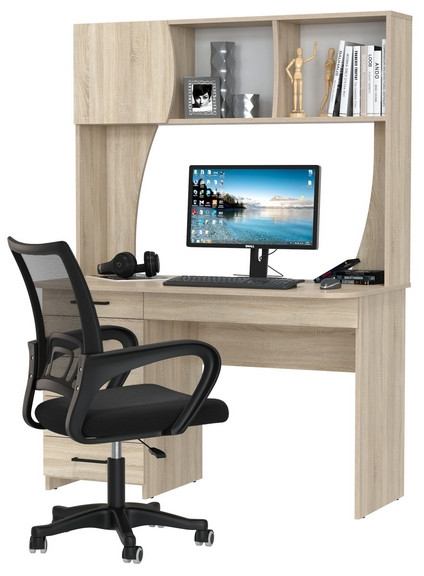 Стол 6-0606 Сигма + кресло 103 чёрное, цвет дуб сонома, ШхГхВ 120,5х60,5х166 см., НЕ универсальная сборка