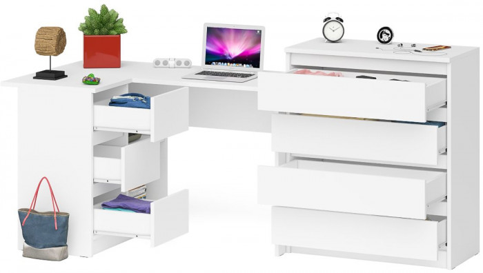 Мори компьютерный стол МС-16 левый + Комод МК800.4, белый