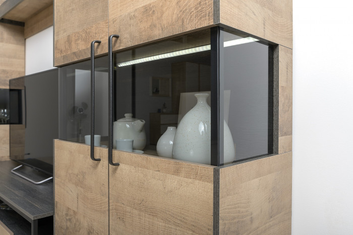 Трувор 13.151.01 Стеллаж + 13.306 Комод с витриной, дуб гранж песочный/интра