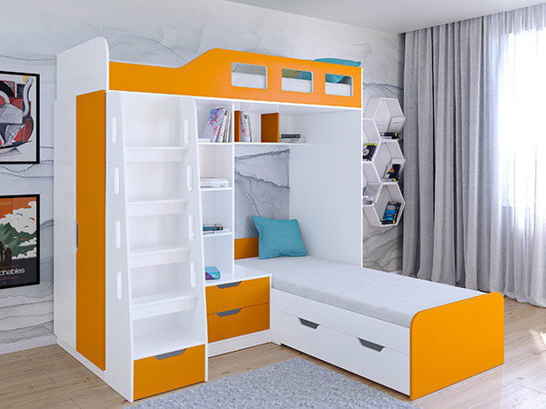 Кровать двухъярусная Астра 4  Белый/Оранжевый