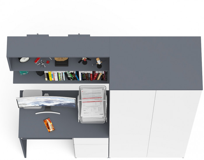 Мори компьютерный стол МС-1 правый + Шкаф МШ800.1 + Полка 900, графит/белый
