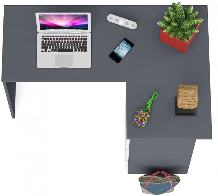 Мори компьютерный стол МС-16 правый, графит/белый