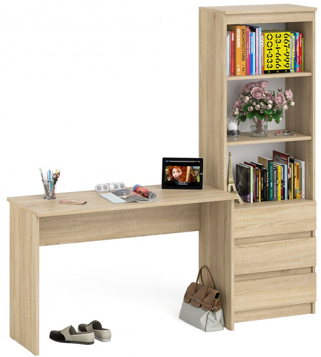 Мори письменный стол МСП1200.1 + Стеллаж МСТ600.3, дуб сонома
