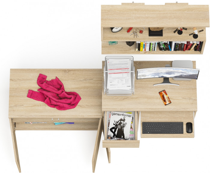 Мори Стол компьютерный МС-1 левый + Тумба МА900.1 + Полка 900, цвет дуб сонома, ШхГхВ 180,4х50,4х209,6 см., НЕ универсальная сборка