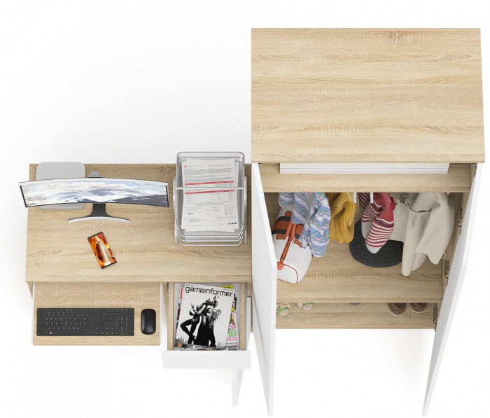 Мори Стол компьютерный МС-1 правый + Шкаф МШ800.1, цвет дуб сонома/белый, ШхГхВ 170,4х50,4х209,6 см., выдвижной ящик справа, НЕ универсальная сборка