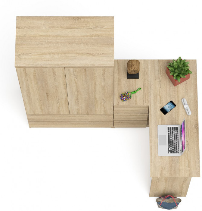 Мори Стол компьютерный МС-16 левый + Шкаф МШ900.1, цвет дуб сонома, ШхГхВ 214,8х84,9х179,6 см., выдвижные ящики слева, НЕ универсальная сборка