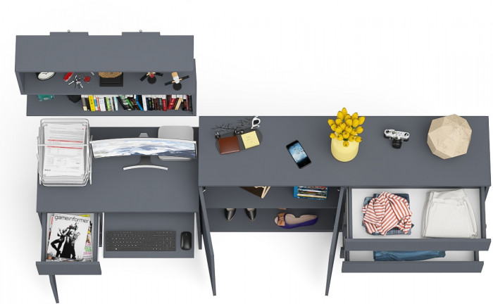 Мори компьютерный стол МС-1 левый + Комод МК1600.1 + Полка 900, графит