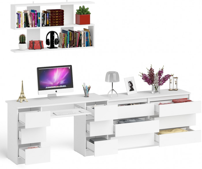 Мори компьютерный стол МС-2 + Комод МК1380.6 + Полка 1200, белый