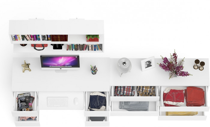 Мори компьютерный стол МС-2 + Комод МК1380.6 + Полка 1200, белый