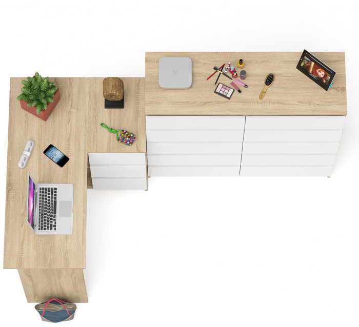 Мори Стол компьютерный МС-16 правый + Комод МК1200.10, цвет дуб сонома/белый, ШхГхВ 244,8х84,9х115 см., выдвижные ящики справа, НЕ универс. сборка
