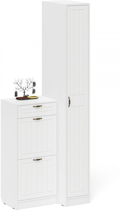 Прихожая П-6 Компоновка № 42, цвет белая шагрень/фасады МДФ белое дерево фрезеровка прованс, ШхГхВ 80х50х210 см., универсальная сборка