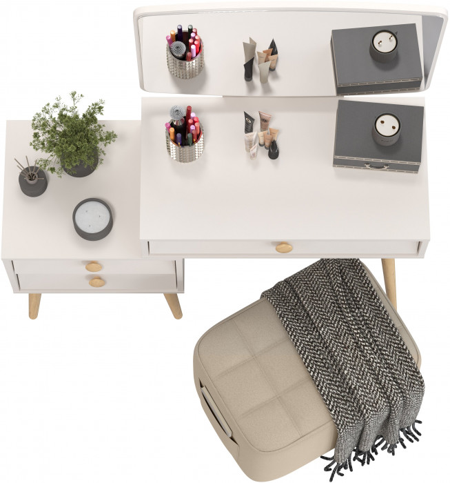 Афина Спальня 4-25901М1к.с. Трюмо + Банкетка 6-5127ТКВбеж Вики, кашемир серый/ткань бежевая