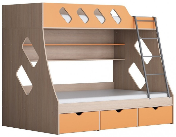 Дельта-20.01 Детская двухъярусная кровать с лестницей (Желтый, Дуб молочный)