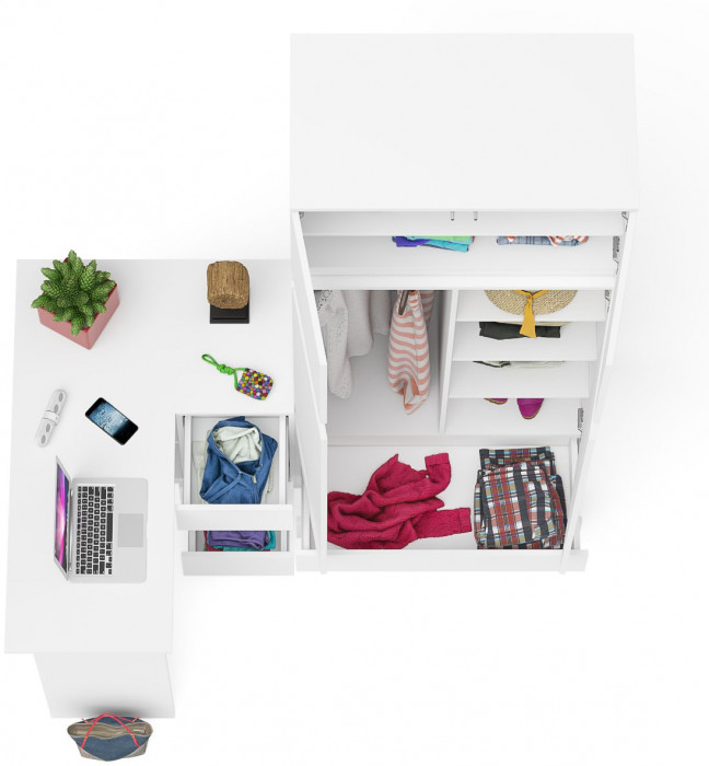 Мори Стол компьютерный МС-16 правый + Шкаф МШ900.1 + Антресоль МА900.1, цвет белый, ШхГхВ 214,8х84,9х234,2 см., выдвижные ящики справа, НЕ универ. сб.