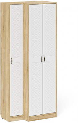 Прихожая П-6 Шкаф + Пенал, дуб сонома/фасады МДФ белое дерево фрезеровка ромб