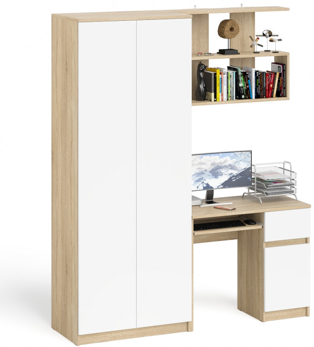 Мори компьютерный стол МС-1 правый + Шкаф МШ800.1 + Полка 900, дуб сонома/белый