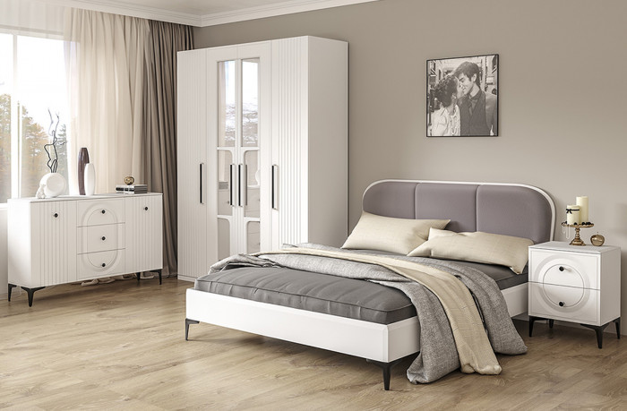 Валенсия Спальня 13.309 Комод, цвет ЛДСП белый шагрень/МДФ белый шагрень, ШхГхВ 133,2х38,4х87,5 см.