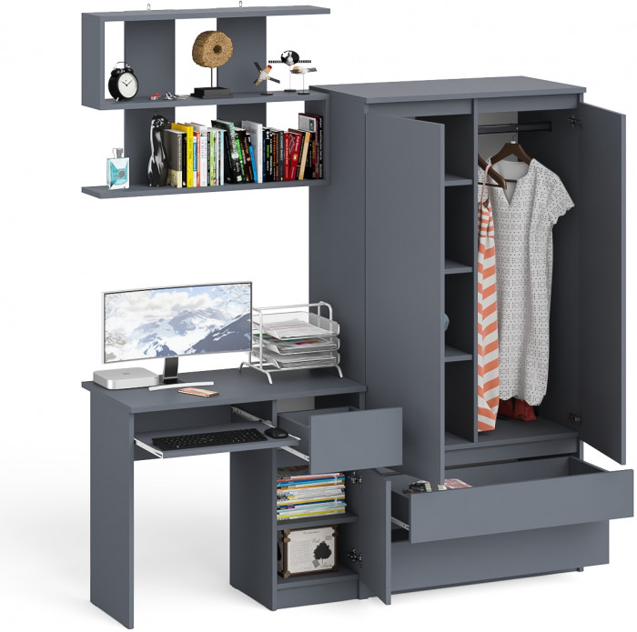 Мори компьютерный стол МС-1 правый + Шкаф МШ900.1 + Полка 900, графит