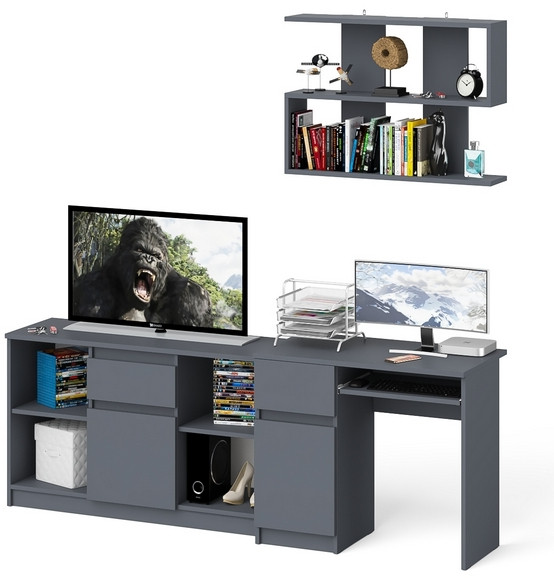 Мори Стол компьютерный МС-1 левый + Тумба МТВ1204.1 + Полка 900, цвет графит, ШхГхВ 210,4х50х209,6 см., НЕ универсальная сборка