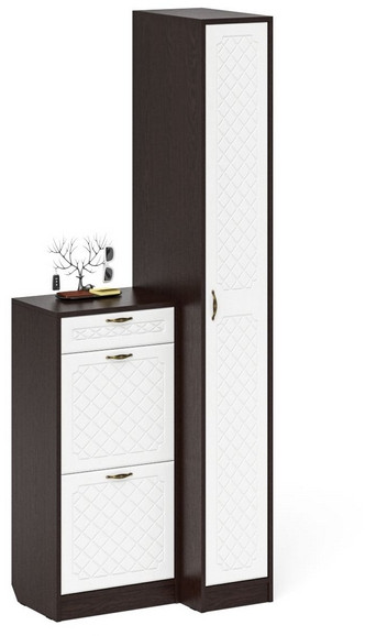 Прихожая П-6 Компоновка № 42, венге/фасады МДФ белое дерево фрезеровка ромб