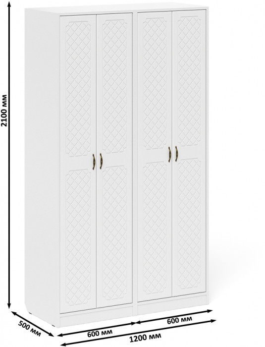 Прихожая П-6 Шкаф + Шкаф, белая шагрень/фасады МДФ белое дерево фрезеровка ромб