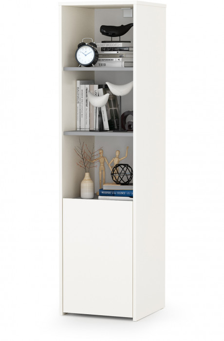 Торонто 13.13 Шкаф комбинированный, белый шагрень/стальной серый