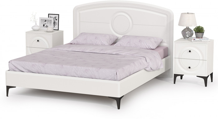 Валенсия Спальня 11.36.01 Кровать + ортопед + две 13.291 Тумбы, ЛДСП белый шагрень/МДФ белый шагрень